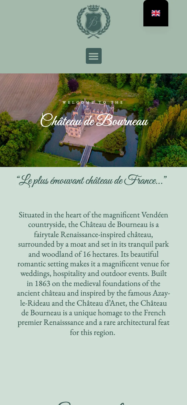 Capture mobile du site actuel, version anglaise affichée par défaut